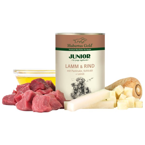 Hubertus Gold ® Premium-Dosenmenü Junior Lamm & Rind mit Pastinake, Kohlrabi